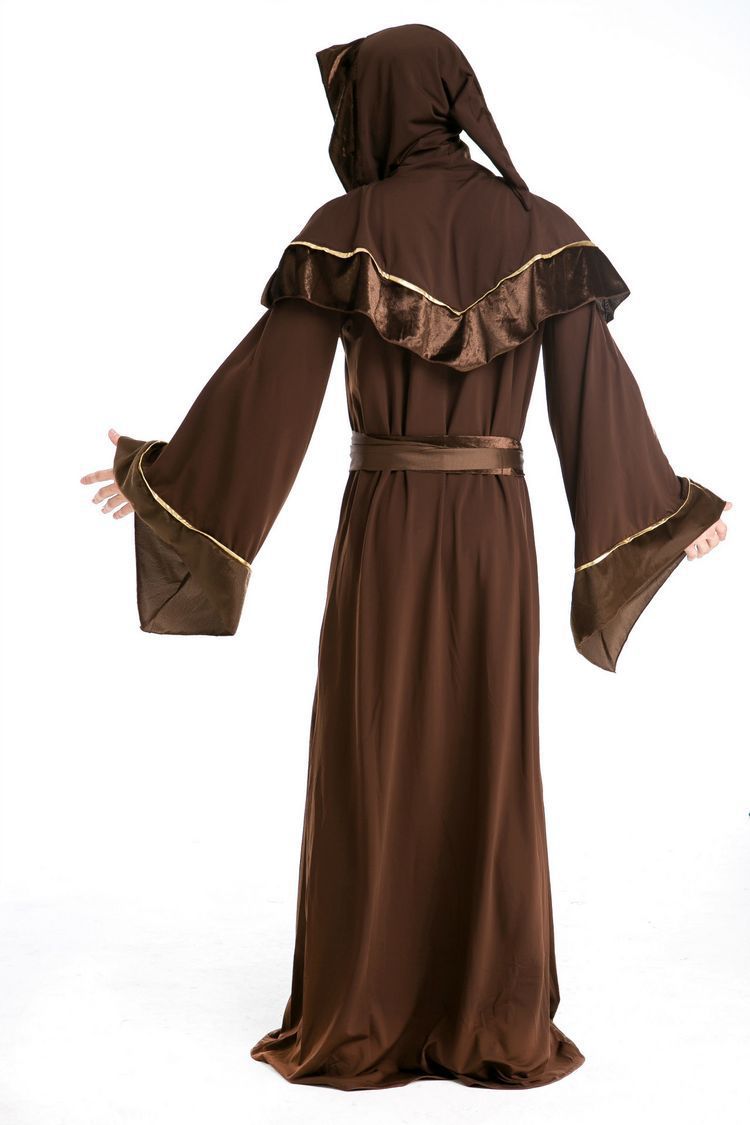 Troldmand cosplay halloween kostume til mænd middelalderlig munk middelalder renæssance kostume gamle tøj vintage kristen jakkesæt