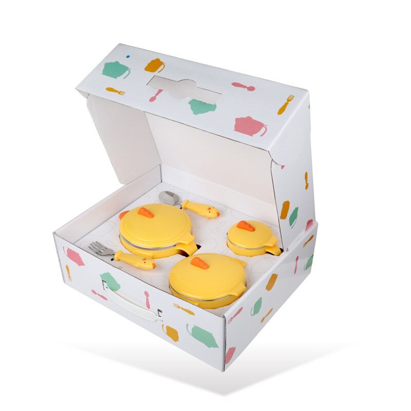 Children dishes set Baby tableware Kit Stainless Steel feeding bowl Spoon Fork Cup Heat preservation bowl