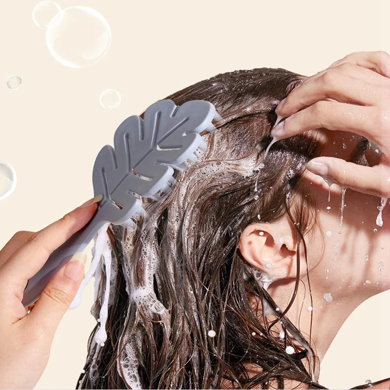 1 Uds. Cepillo de champú de hojas, cepillo para masaje del cuero cabelludo, peine para lavar la cabeza, masajeador de pelo de dos caras, cepillo de baño, depurador corporal, accesorios para el cabello