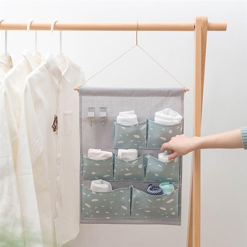 Pocket Hanging Storage Bags Cotton Linen Closet Organizer Wall Hanging Organizers Space Saving Wall Hanging Organizer