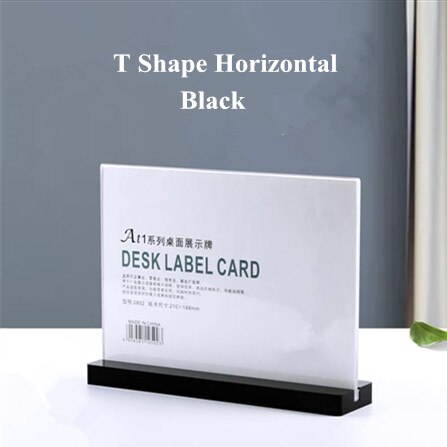 A6 T / L Shaped Transparent Acrylic Table Top Menu Holder Stand Restaurant Hotel Advertising Poster Card Display Stand: A6 Black Horizontal