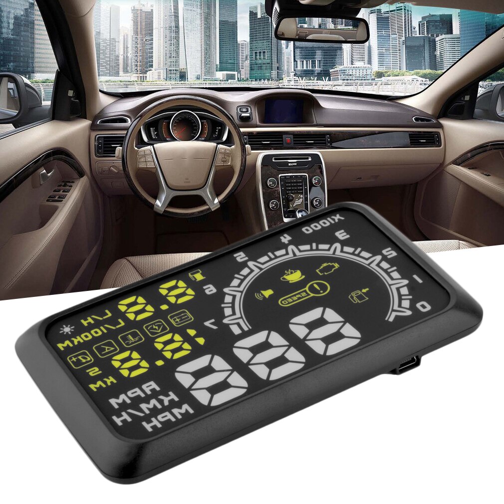 W2 LED Car HUD Head Up Display For OBD2 Interface Plug/Play Speed Warn System