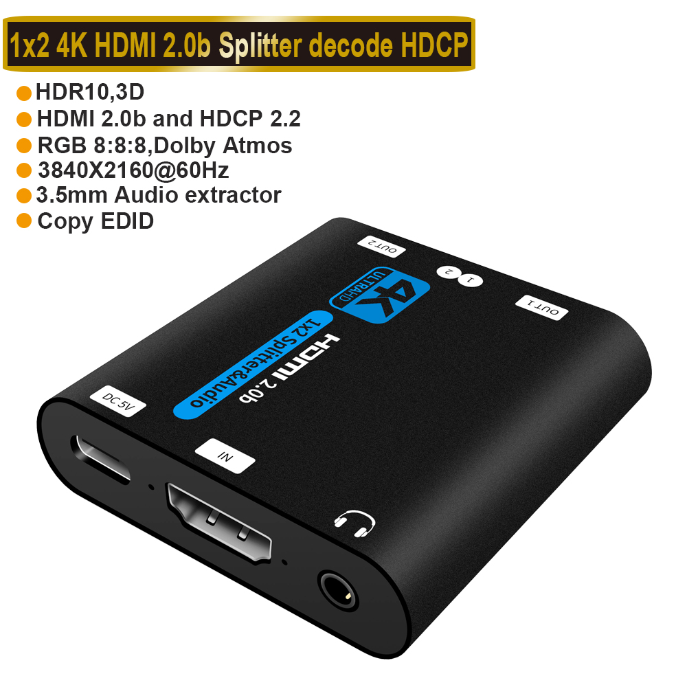 Répartiteur HDMI 2023 pour ordinateur portable, 1x2, 4K, vidéo, audio, prise en charge 3D HDR, 4K, 60Hz, 2.0: Bleu / 3M