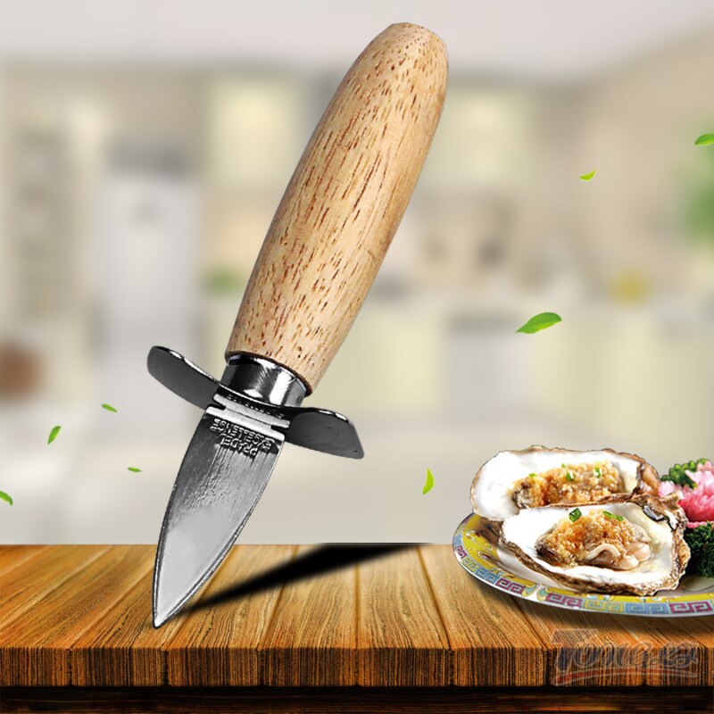 1pc Portable Stainless Steel Seafood scallop pry knife with wooden handle Oyster knives Sharp-edged Shucker Shell Seafood Opener