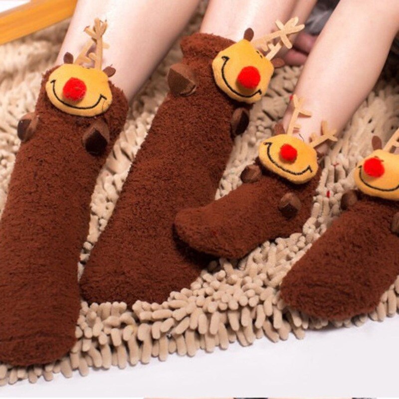Volwassenen Kids Ouder-kind Nakomelingen Warme Kerst Stijl Sokken Polyester Cartoon Anti-Slip Stereo Pop Vloer Sokken knie Hoge