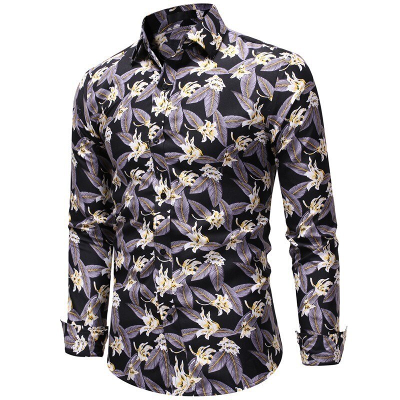 hommes automne casual imprimé chemise homme à manches longues Floral imprimé chemise Slim Fit fleur chemise hauts M-3XL