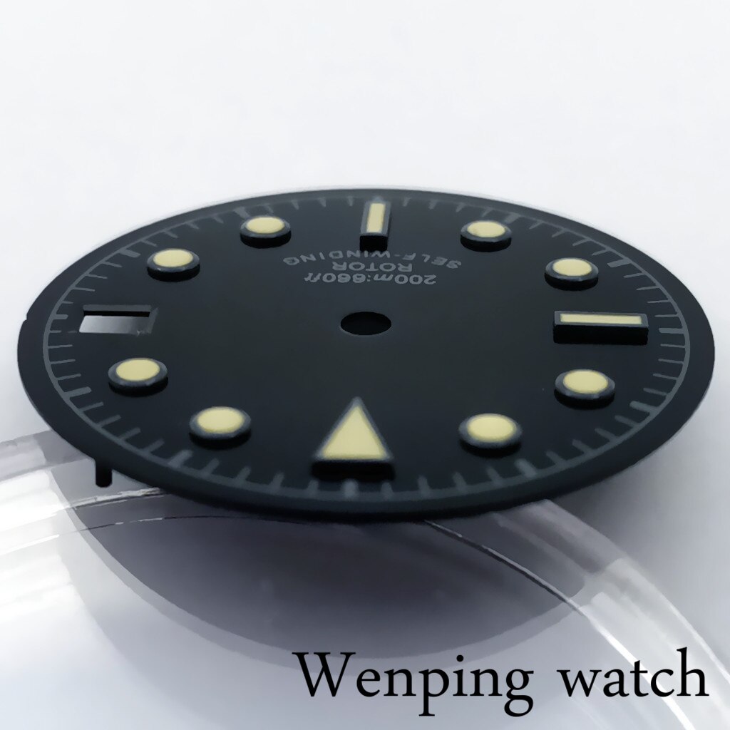 28.5mm Sterile Black Yellow Watch Dial Green Luminous Marks Fit NH35 Movement Automatic Watch Accessories