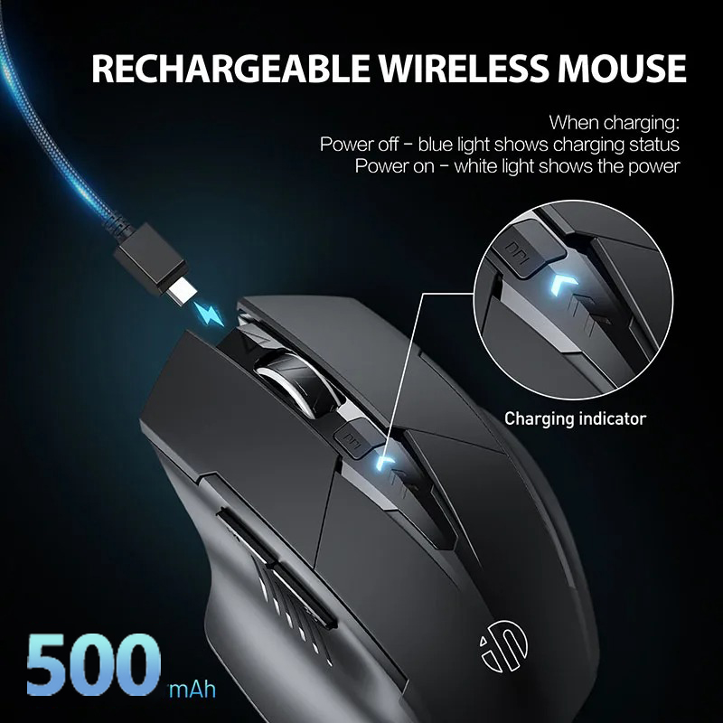 INPHIC F1 2.4G bezprzewodowa mysz 500mAh ergonomiczny wyświetlacz mocy z możliwością ładowania biuro w domu cichy laptop komputer stacjonarny uniwersalny