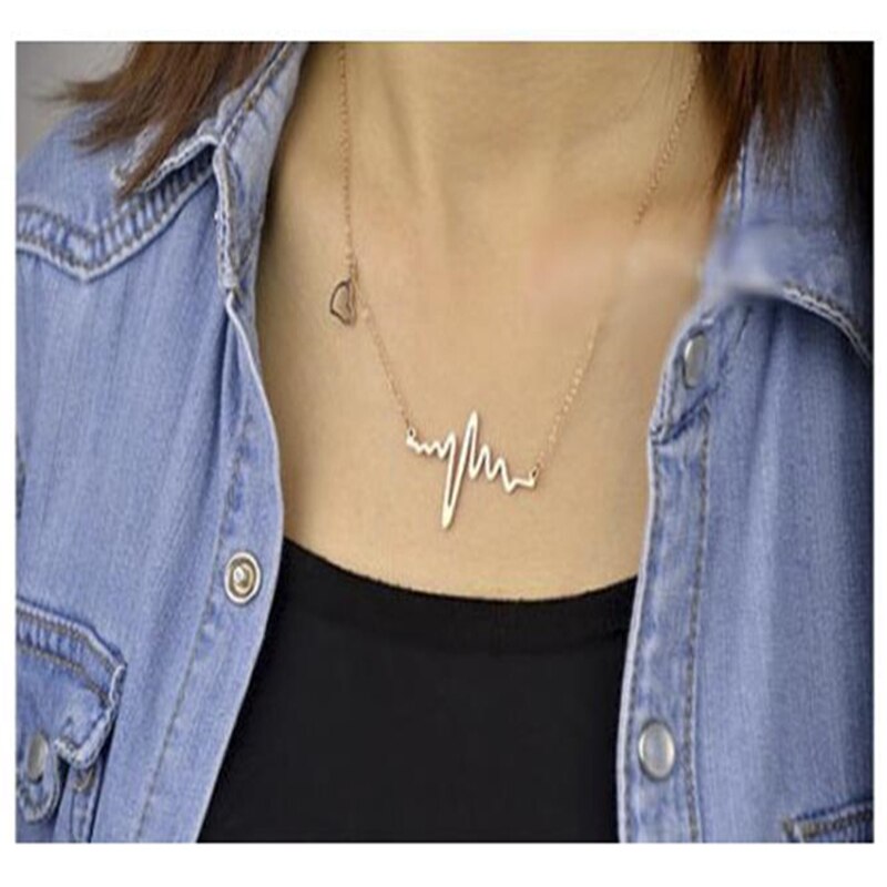 Colliers en chaîne d'électrocardiogramme pour femmes, pendentif de battement de cœur, bijoux pour amoureux, à la
