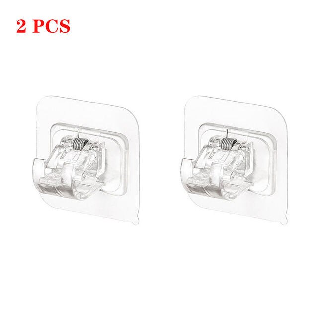 Hooks for Hanging Nail-Free Adjustable Curtain Rod Holder Adhesive Wall Curtain Hanging Rod Bracket Fixed Clip Hanging Rack Hook: A pair of colorless