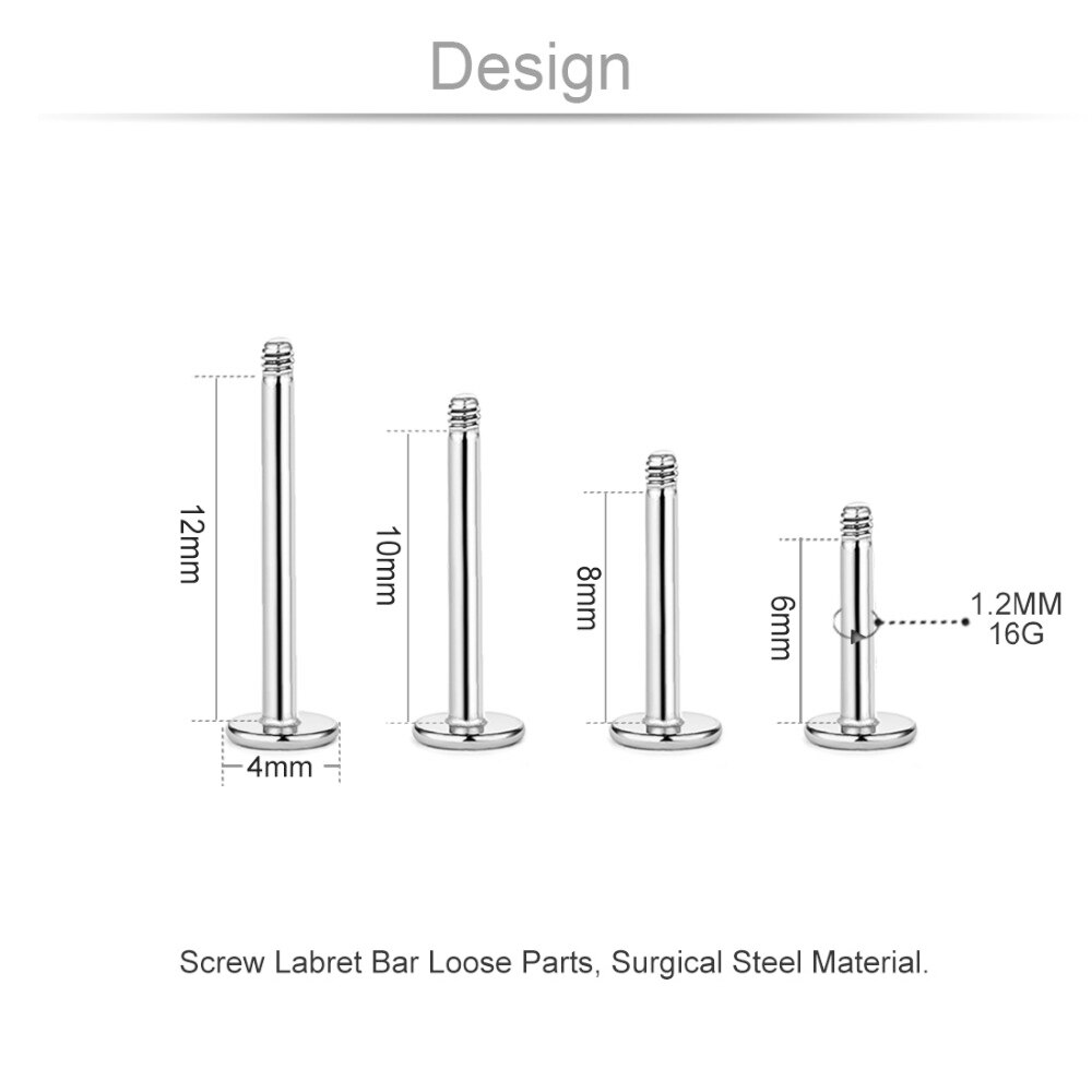 Barre de Labret en acier inoxydable, 10 pièces de 16G de 1.2mm de diamètre pour Piercing à lèvres, bijoux Punk Helix