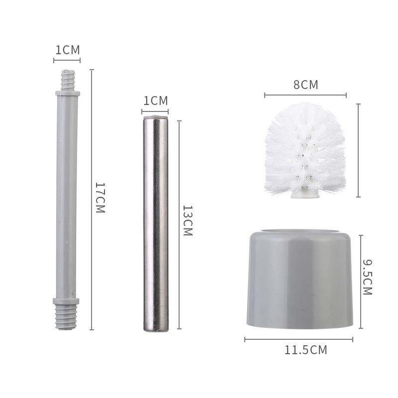 Baderomstilbehør toalettbørste med holder, flatt hode, fleksible børster, hullfri veggmontert toalettbørste med spalteplass