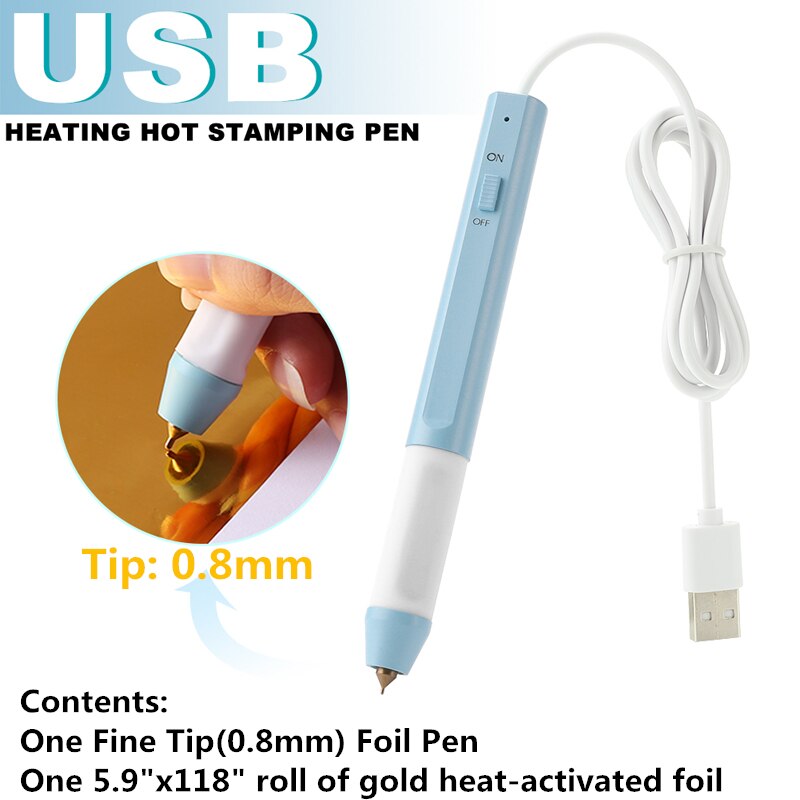 Usb-verwarmingsstempelpenset voor scrapbooking-gereedschapssets, gouden glimmende folierol voor het maken van kaarten, scrapbooking-tekeningen: 0.8mm