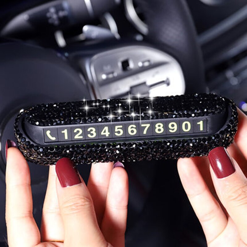 Rhinestone bil midlertidig parkeringskort skjulbar telefonnummer plate bil-styling tilbehør interiør kvinne dekorasjon: Svart