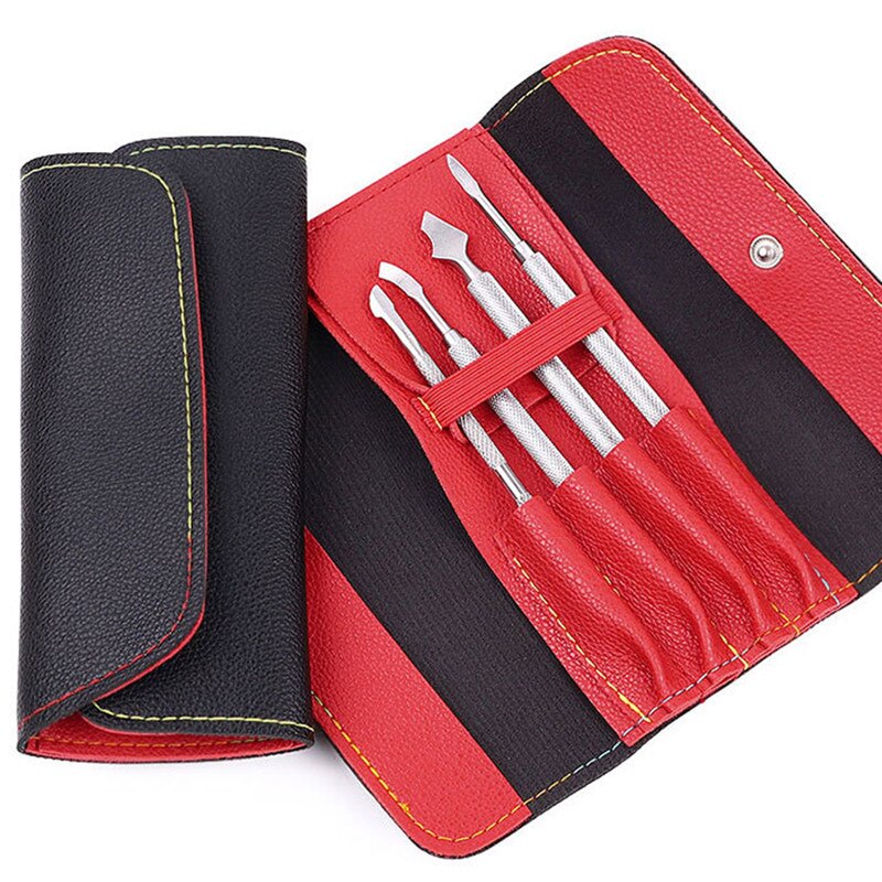 4pcs Dead Skin Remover Set Double-ended Cuticle Push Nail Polish Clean Care Tool Tweezers Pedicure Manicure Stainless Steel Set