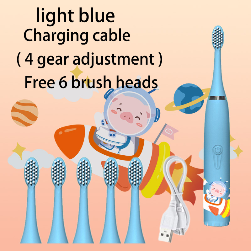 Children Sonic Electric Toothbrush Colorful Cartoon For Kids Ultrasonic Soft Fur Automatic Waterproof With Replacement Heads: Yellow