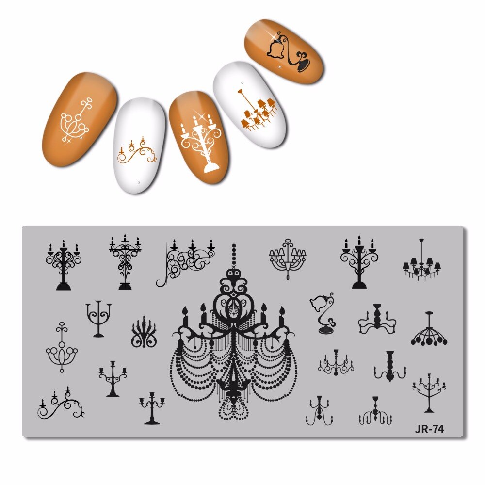 Rvs Nail Stempelen Plaat Sjabloon Swirl Bloem Patroon Danser Vlam Anker Kaarshouder Nail Tool JR071-80