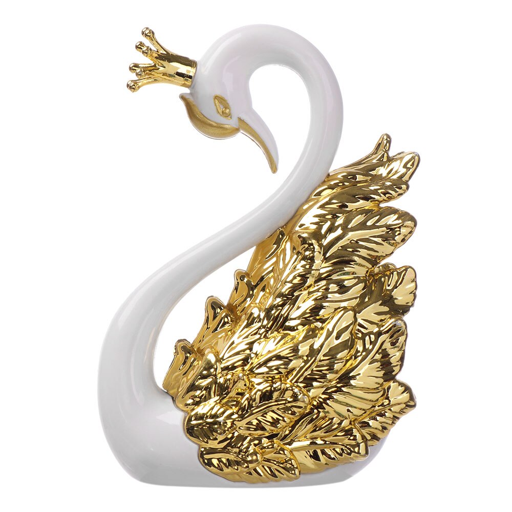 Décoration de gâteau avec plumes de cygne | Or, argent, ornement couronne de cygne, décoration de gâteau joyeux anniversaire forme de cygne, fournitures de gâteau de mariage, fête de la saint-valentin: Gold / Without Crown