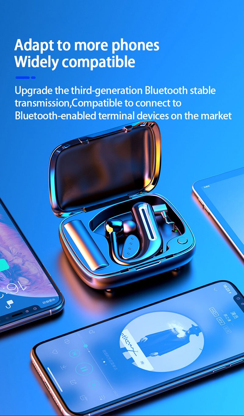 Wireless Bluetooth Headphones With Charging Bin Single Ear Wear One Hand Touch Technology 180 ° Rotation Earphone For Phone