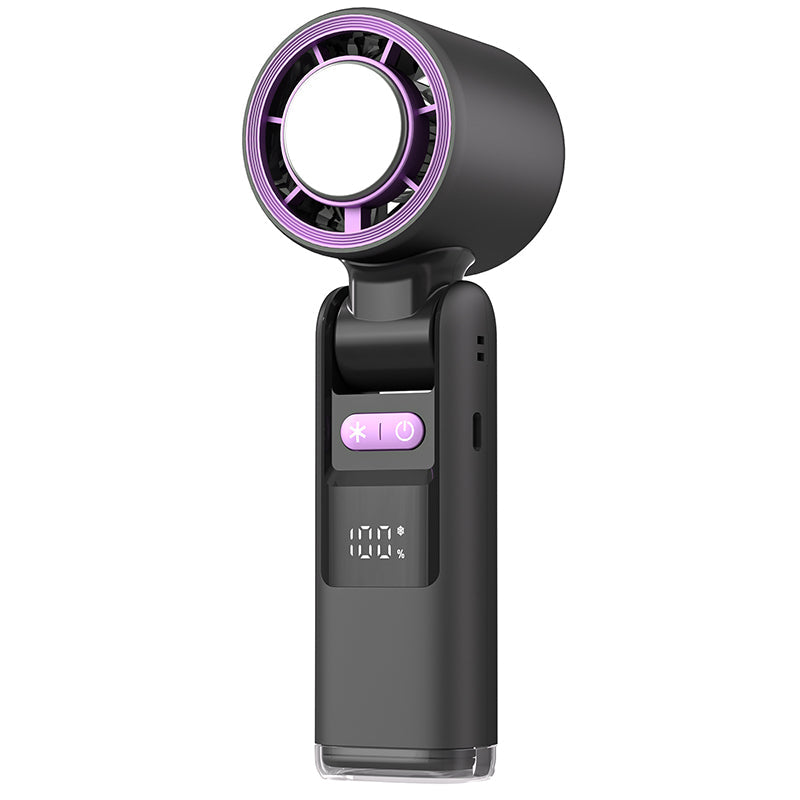 Ventilateur électrique à affichage numérique, ventilateur de refroidissement de glace d'été, vitesse du vent réglable, pliable, suspendu au cou, petit ventilateur Turbo, Rechargeable par USB: Black