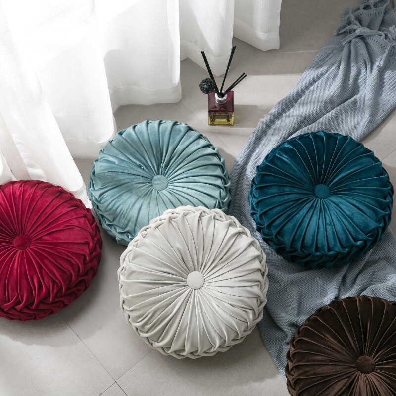Coussin rond plissé en velours pour canapé | Citrouille, coussin de sol décoratif pour maison, canapé, lit et voiture