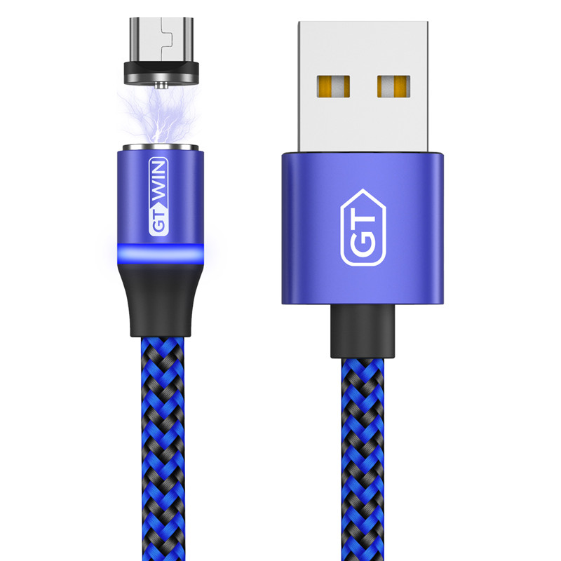 GTWIN Magnetische Kabel Micro USB Kabel Magnetische Lading usb type c Kabel Voor Samsung Redmi Xiaomi usb c Kabel Telefoon oplaadsnoer: Blue / 2m For Micro USB