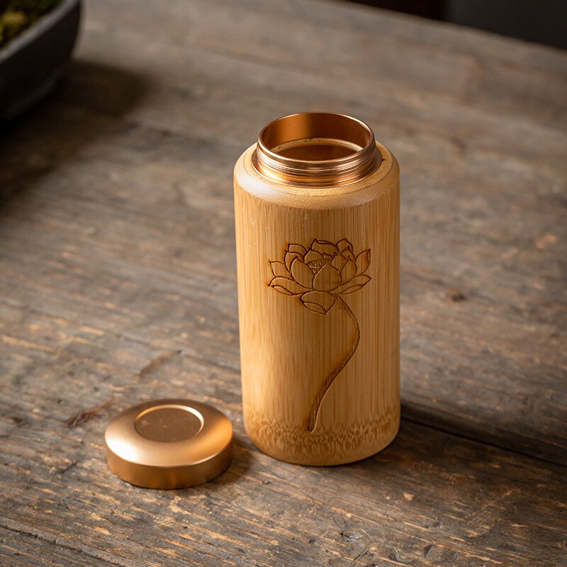 Bamboo Sealed Tea Caddy Handmade Wood Chinese Style Bamboo Container Portable Bamboo Tea Canister for Household Use