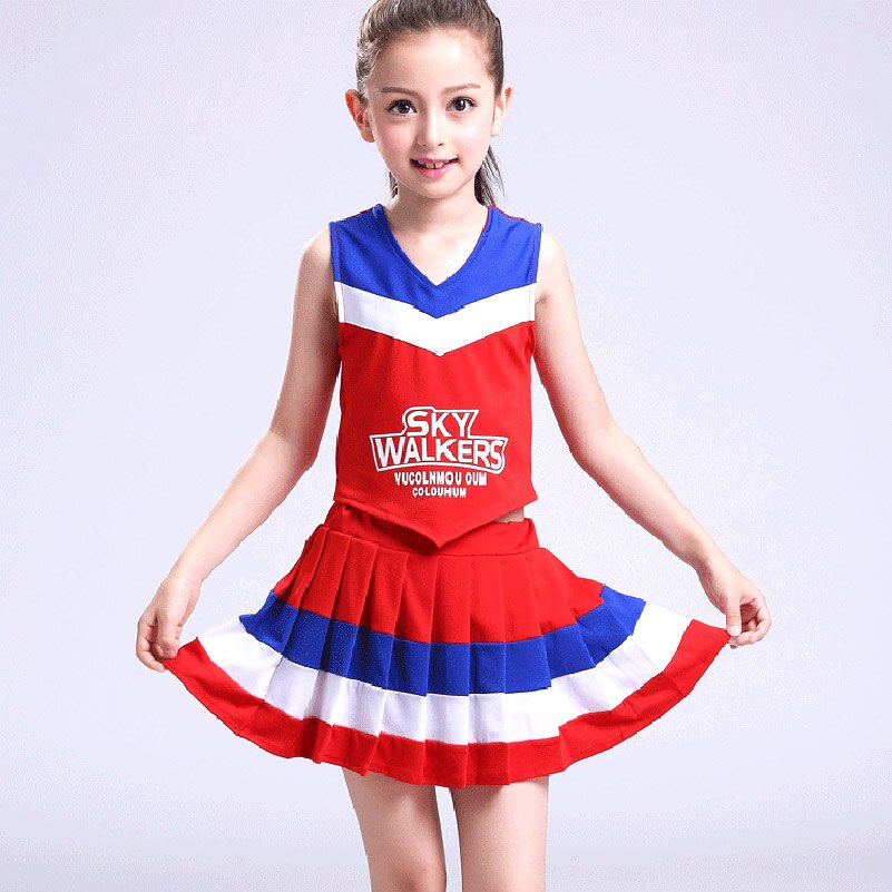 Disfraz de animadora para niños y niñas, conjunto de Falda plisada para espectáculo de baile, actuación de escenario, uniformes de equipo escolar de competición para animación: Red / M 125-135cm height