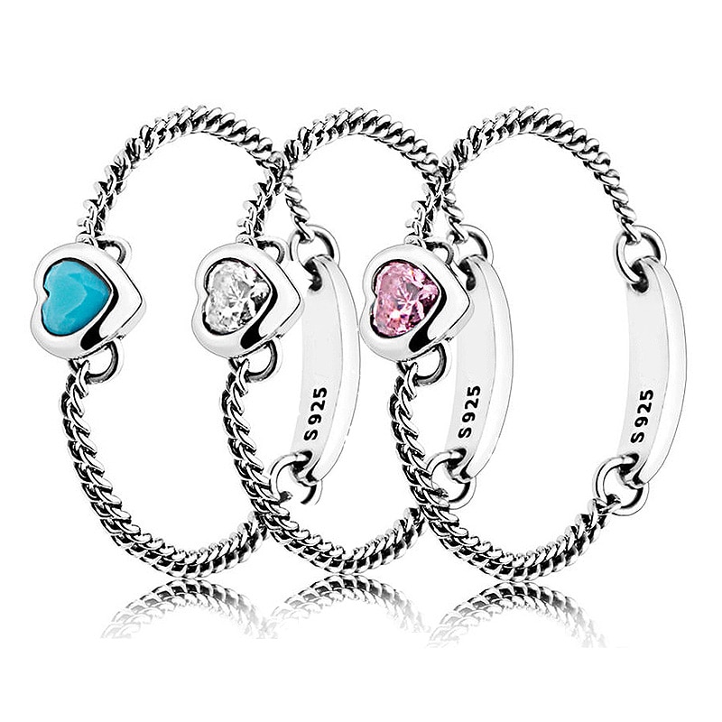 Spirited Herz Mit Rosa & blau & clear Kristall Ring 925 Sterling Silber Ring Für Frauen Hochzeit Party Feine europa Schmuck