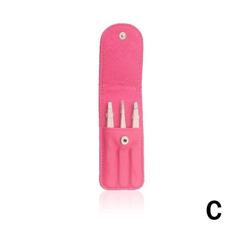Set van 3 wenkbrauwpincetten, roestvrij staal, puntig, schuin haar, make-upclips, gereedschap, etui, puntig, plat, verwijdering met punt, wenkbrauw, oog: Rood