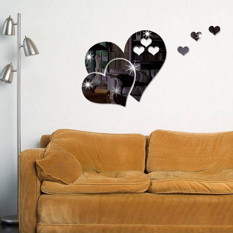 Mirror Wall Stickers Hearts Love Hearts Hearts Removable 3D 3D Removable Home Mural Art Room Decal Decor Bedroom