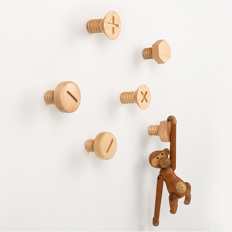 Crochet mural en bois massif originalité woodness crochet à vis accroche-manteau murale patère Metope décoration bouton crochet