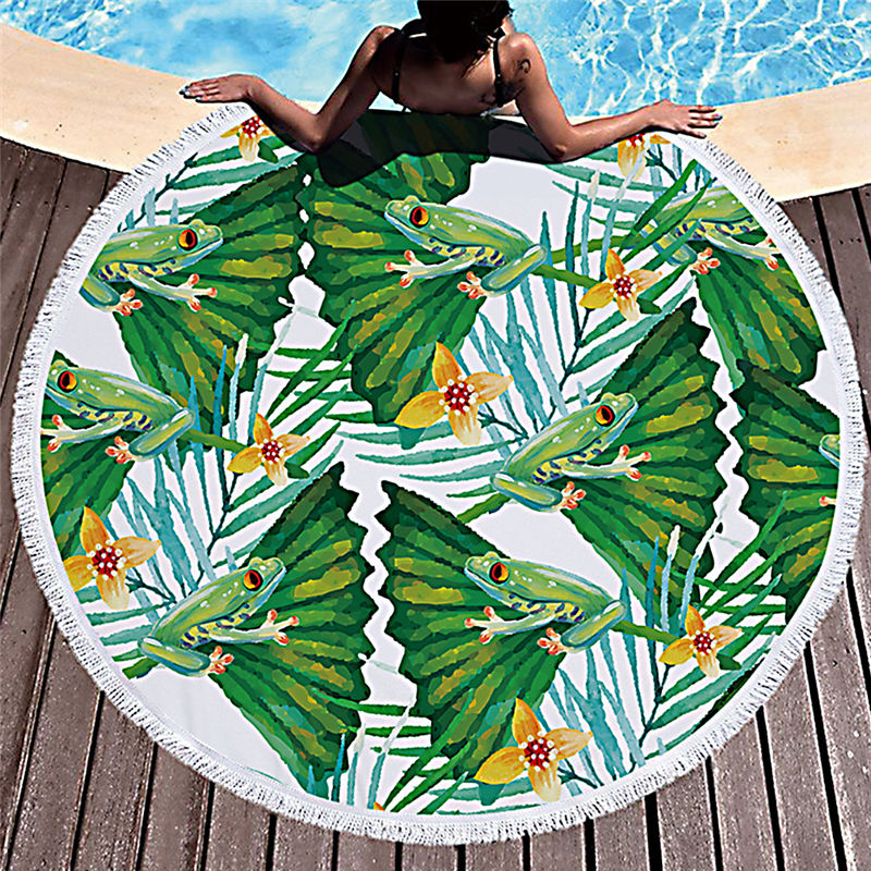 Printed Large Leaves Flower Beach Towel Round Microfiber Beach Towels Roundie Adults Serviette De Plage Toalla Playa: 6