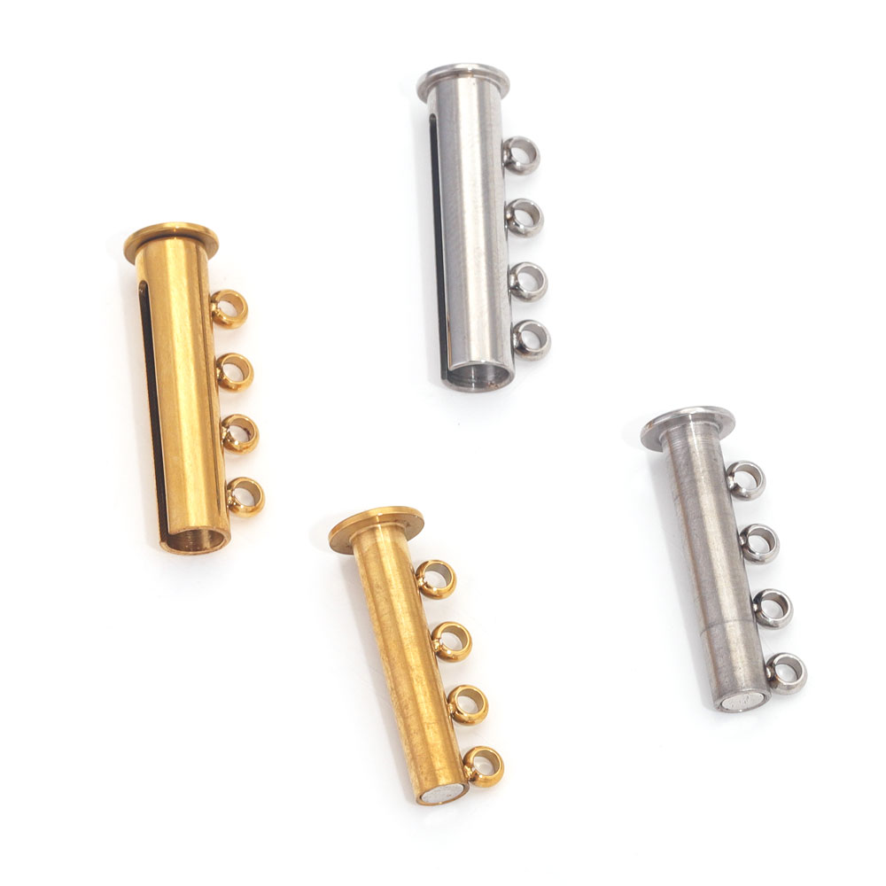 2 uds. De pulseras en capas de acero inoxidable, collares, bloqueo de tubo deslizante, ganchos de cierre espaciador, conectores de cerraduras para suministros de joyería