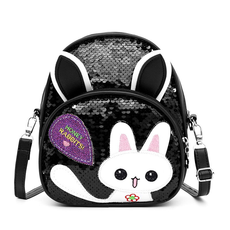 Dejlig bling bling børn baby rygsæk børn piger 3d tegneserietaske kat pailletter lynlås skoletaske baby tilbehør: Sort