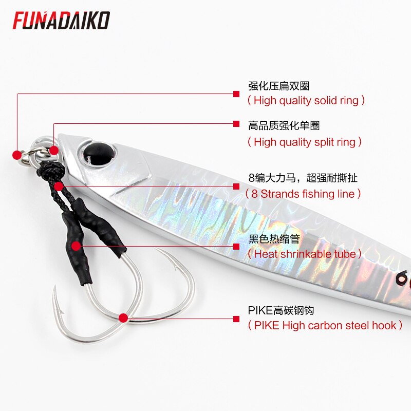 FUNADAIKO 5pcs/lot fishing jig Metal jig Jigging lure slow jig fishing jig lure micro jig 20g 30g 40g 60g jig with assist hook