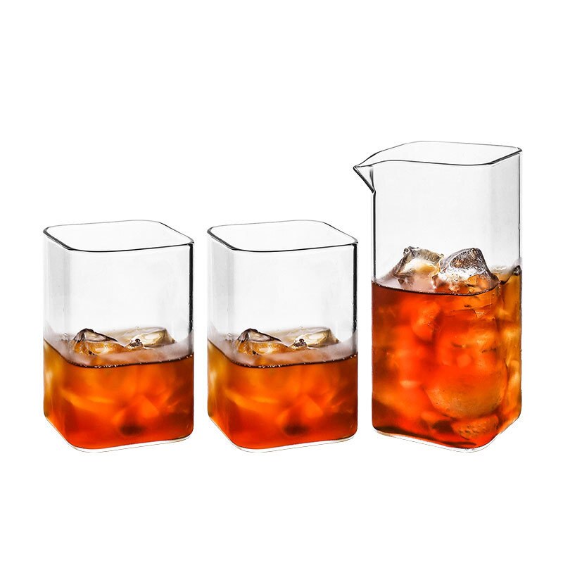 Juego de tazas cuadradas para compartir café, tazas de vidrio transparente para el hogar, café expreso, capuchino, Latte, americano: 1 Pcs Pot 2 Pcs Cup