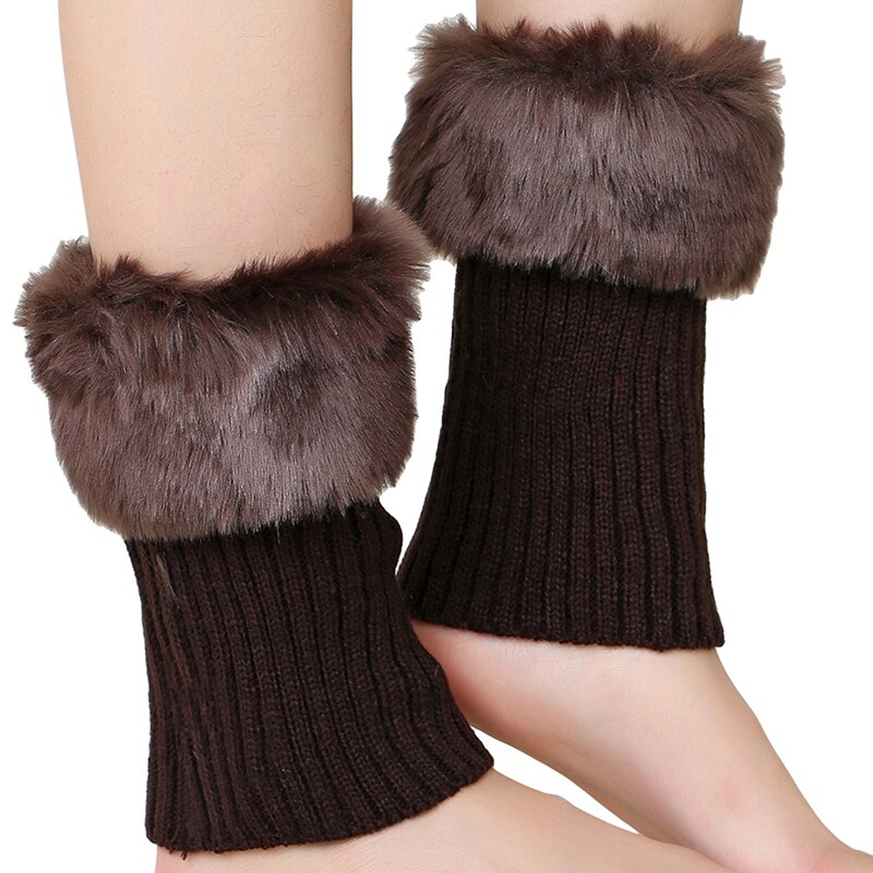 Plush Women Ankle Cover Winter Thermal Leg Warmer Knitted Solid Female Woolen Leg Sleeves Covers: Coffee