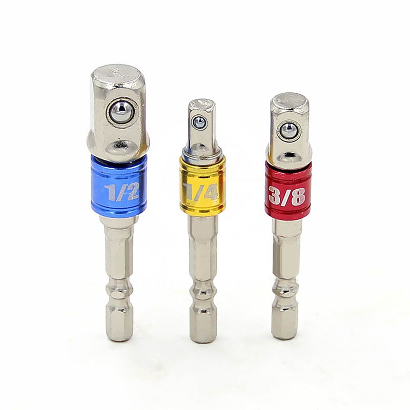 3 Pcs/Set Socket Bit Adapter Set Hex Shank To "1/4" 3/8" 1/2" Impact Drill Bit Driver Electrical Drilling Head Tools Accessories: Default Title