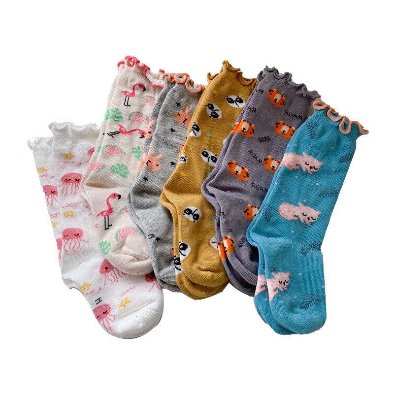 6 Paare/los freundlicher Mädchen Socken Baumwolle Niedliche Karikatur-Ebene Knie Hohe Socken für Jungen Kleinkind Boden Socken freundlicher Socken 1-8 jahre: zufällig 6 Paare / L (5-8Y)