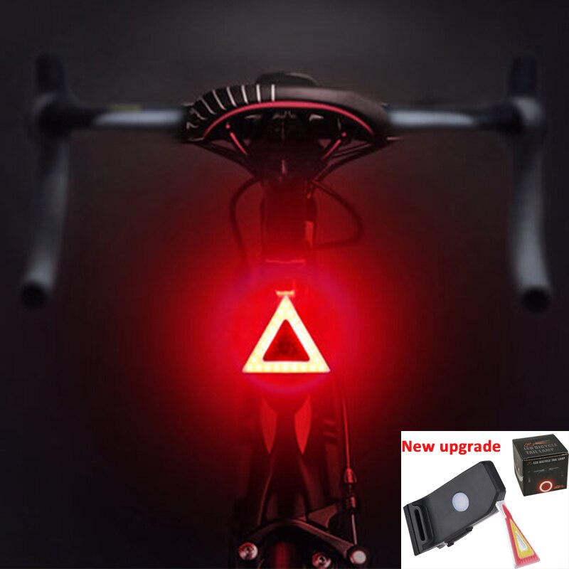 Cykel lys usb genopladeligt cykel lys led lampe lommelygte hale bageste cykellys til mtb sadelpind cykeltilbehør: Trekantform