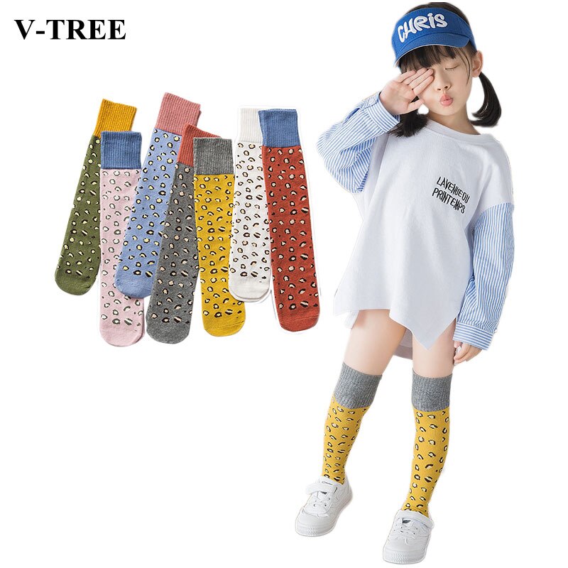 Chaussettes pour enfants léopard genou chaussettes hautes pour filles coton enfants sport chaussettes bébé genou chaussettes chaudes sans couture chaussettes bébé vêtements