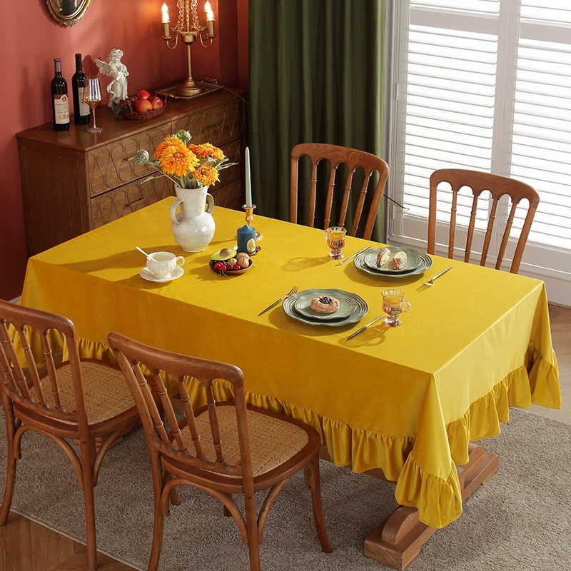 Velvet Tablecloth Luxurious Solid Rectangle Table Cloth,Oblong Retro Farmhouse Ruffle Tablecloth Washable Table Cover for Table