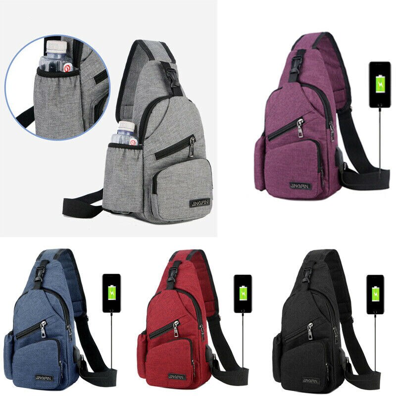 Newest Men Canvas Sling Bag Chest Crossbody Messenger Shoulder Travel Sports USB Charging Waist Packs