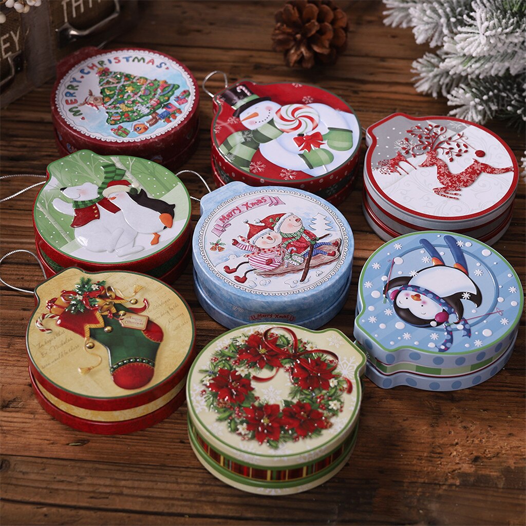 Christmas Tin Box Candy Cookie Storage Box Hanging Tree Xmas Party Decor Accessories Festival Navidad