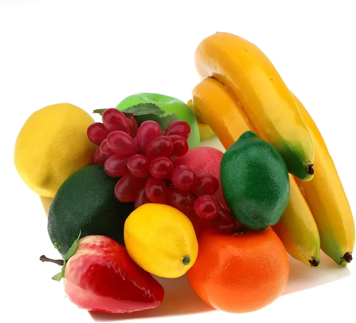 Conjunto de frutas artificiales, decoración del hogar, piña, uva, fresas, aceite de pera, naranja, limón, cera, manzana, plátano, melocotón, combinación: Blanco lechoso
