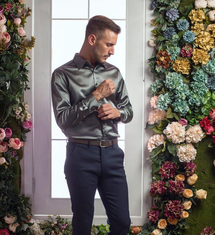 Heren Shirts Big Size Mannen Zeer Goede Lange Mouw Fluwelen Zijde Shirt Herfst Winter Mannen Warm Cultiveren Iemands moraal Shirt: Grijs / XXL