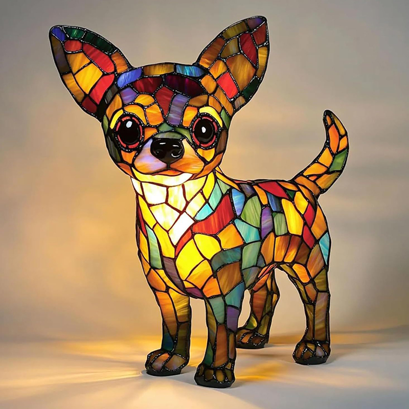 Kattelampe i farget glass, retro magisk katt i farget harpiksbordlampe - søt led-lampe med kjæledyrtema for hunde- og katteelskere: Rød