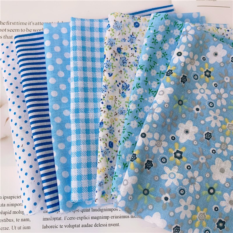 7 pièces 50cm X48cm plaine mince Patchwork coton tissu série florale bleu charme quarts paquet couture: blue