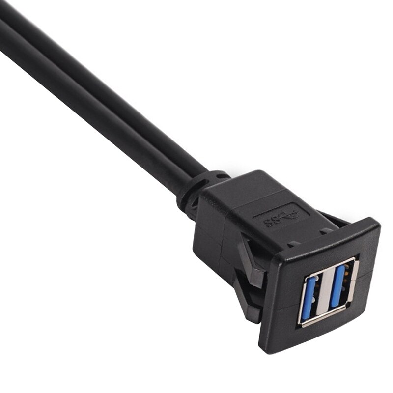 -Dual USB3.0 USB2.0 Male To Female Flush Mount Panel Dashboard Cable Shielded For Car Motorcycle